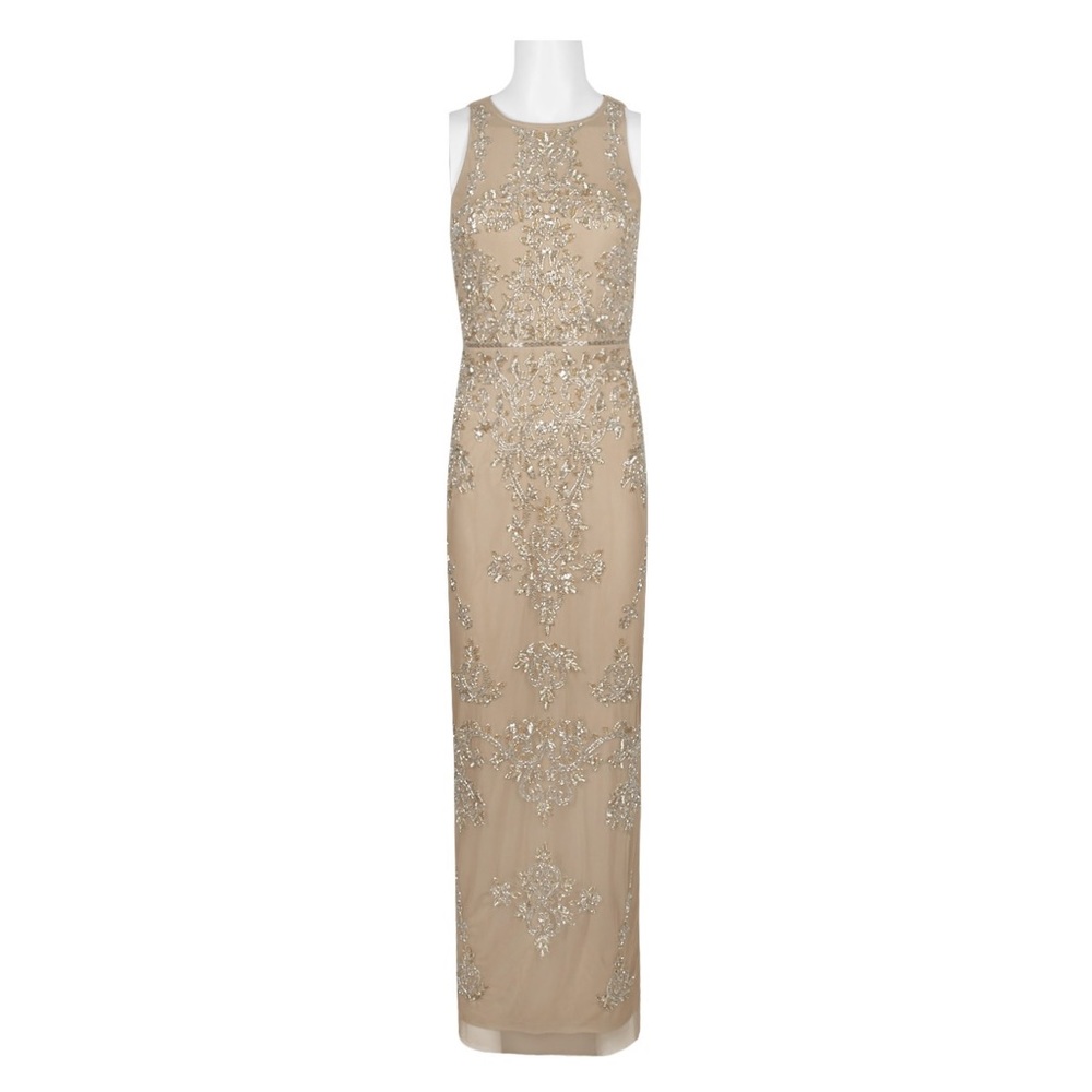 Adrianna Papell Embellished Gown Champagne Gold